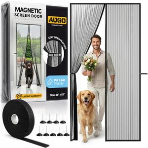 AUGO Magnetic Screen Door - Self Sealing, Heavy Duty, Hands Free Mesh Partition Keeps Bugs Out - Pet and Kid Friendly - Patent Pending Keep Open Feature - 38 Inch x 81 Inch