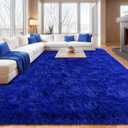 Large Fuzzy Rug 8x10 Feet Blue Fluffy Rug for Living Room, Big Plush Non-Skid Shag Carpet, Soft Shaggy Rugs for Bedroom Indoor Modern Home Decor