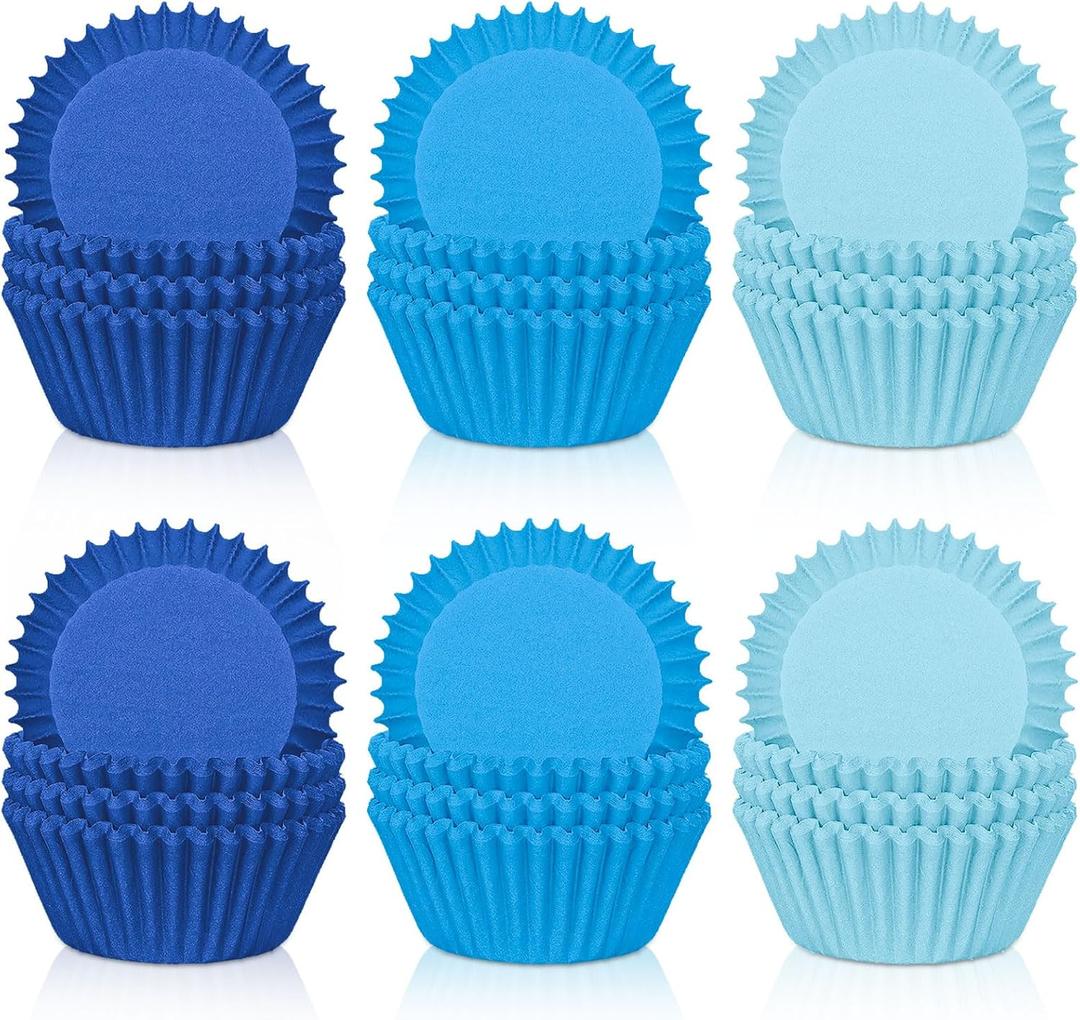 Whaline 600Pcs Blue Cupcake Liners Gradient Blue Baking Cups Holders Cupcake Wrappers Muffin Liners for Celebration Gathering Birthday Party Supplies Decor