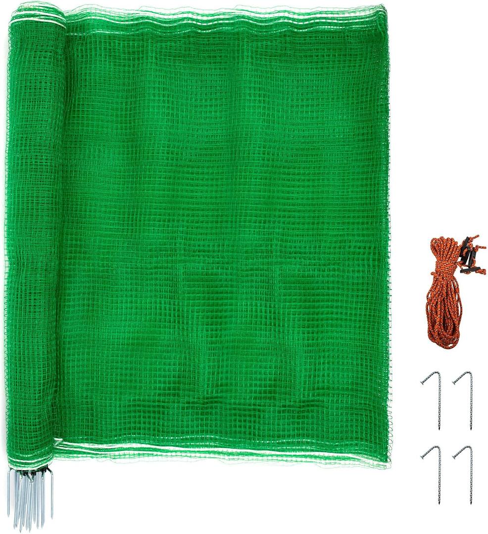 Non Electric Fence Netting 4' x 100', Boundary Chicken Fence with Double Spiked Posts, Portable Temporary Fence with Posts for Chickens, Ducks, Turkeys Suitable in Backyard, Garden