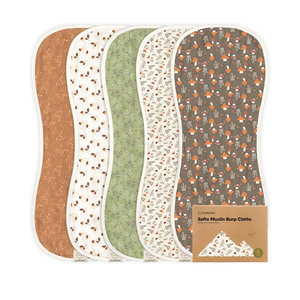 5-Pack Muslin Burp Cloths Baby Boy, Girl - Very Absorbent Baby Burp Cloth Rags, 8-Layers Viscose Derived from Bamboo Cotton Muslin Towel, Super Soft Spit Up Rags, No Shrink Washcloths (Fall Spores)