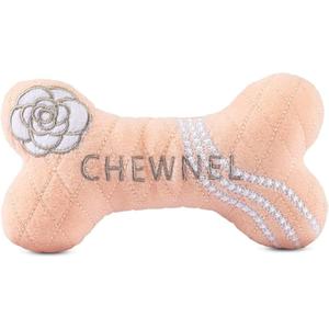 Dog Diggin Designs Chewnel Blush Plush Dog Toy Bone | Luxury-Inspired Parody Designer Bone with Squeaker, Soft Plush Chew & Play Dog Toy  Prt--Porter Play!