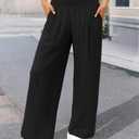 Women Long Pants Wide Leg High Waist Lounge Beach Travel Vacation Outfits Dark Black XL