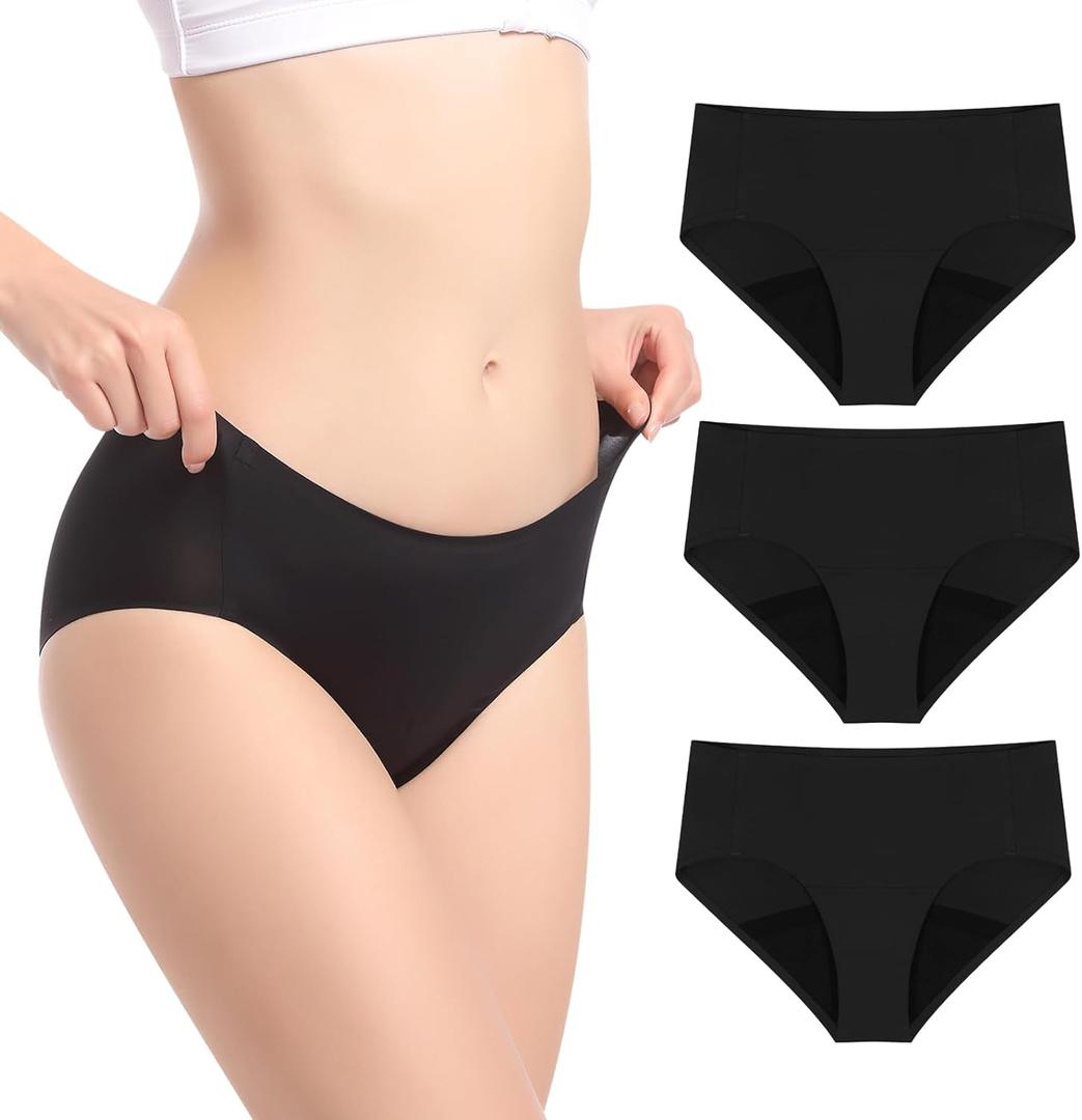 Carer 3 Pack Washable Absorbency Incontinence Regular Underwear for Women, Reusable Leak Proof Protection Panties for Bladder Leakage Black Medium