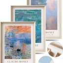 Framed Claude Monet Water Lilies Canvas Wall Art,Vintage Impressionist Botanical Painting,16x12IN High Framed Design Prints,Minimalist Classic Decor Aesthetic for Living Room,Bedroom,Bathroom Set of 3 (16L" x 12W")