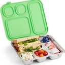 Elk and Friends Kids Stainless Steel Bento Box with Silicone Lid | Leak-proof | Toddler Lunch Container | 4 Compartments | Dishwasher Safe (Green)