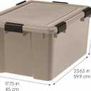 IRIS USA 4-Pack WeatherPro Gasket Box, 63 Quart Weather Resistant Storage Bins with Latching Lids, Heavy Duty Organizing Containers for Closet, Bathroom, and Office - Tan
