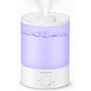 MegaWise Healthy Top-Refill Cool Mist Humidifiers for Bedroom, 24dB Ultrasonic Air Vaporizer with Water Filter for Baby [PP Material], Colorful Night Light,1 Gal Essential Oil Diffuser, Auto Shut Off (3.8 l)