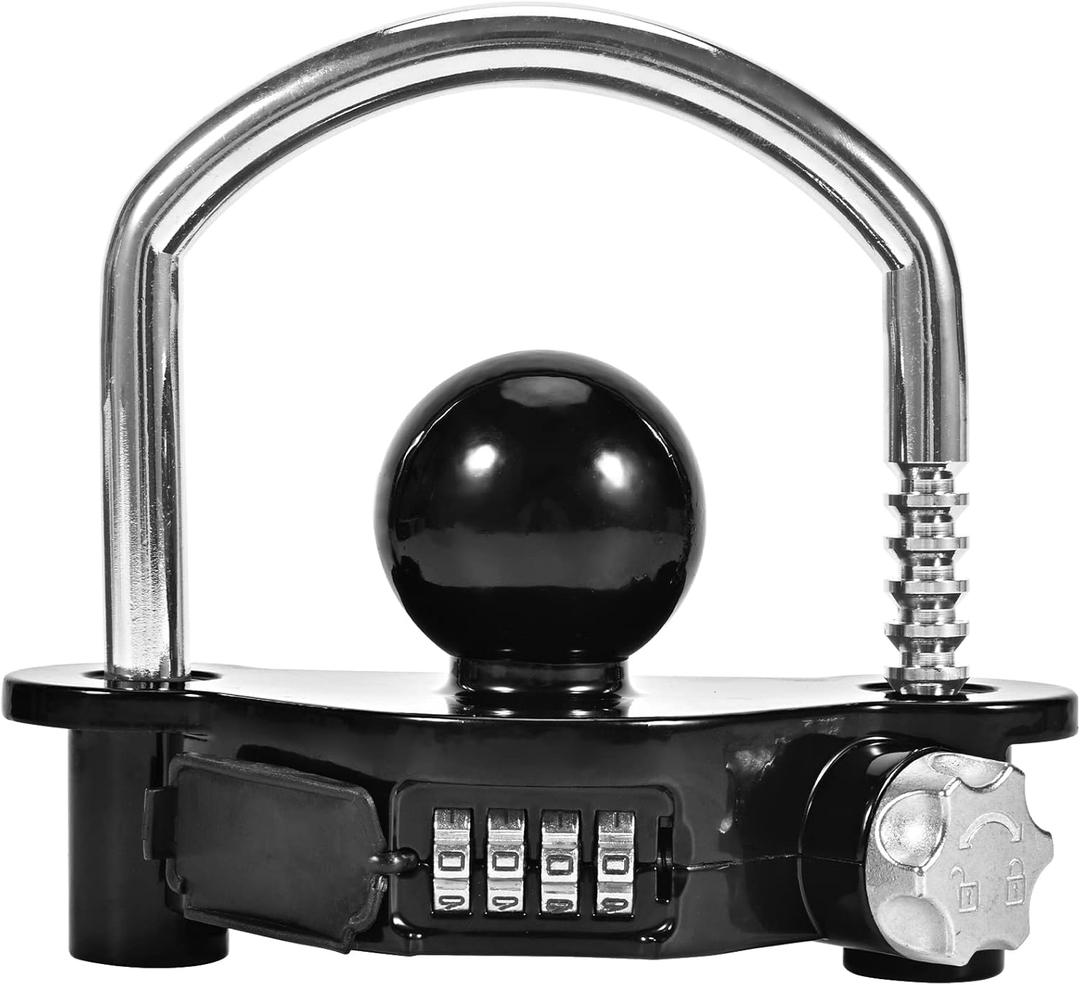 HonesaLoc Trailer Hitch Locks U-Shape Universal Adjustable Storage Security Heavy Duty Patent Design Trailer Coupler Lock with Combination Lock - Black