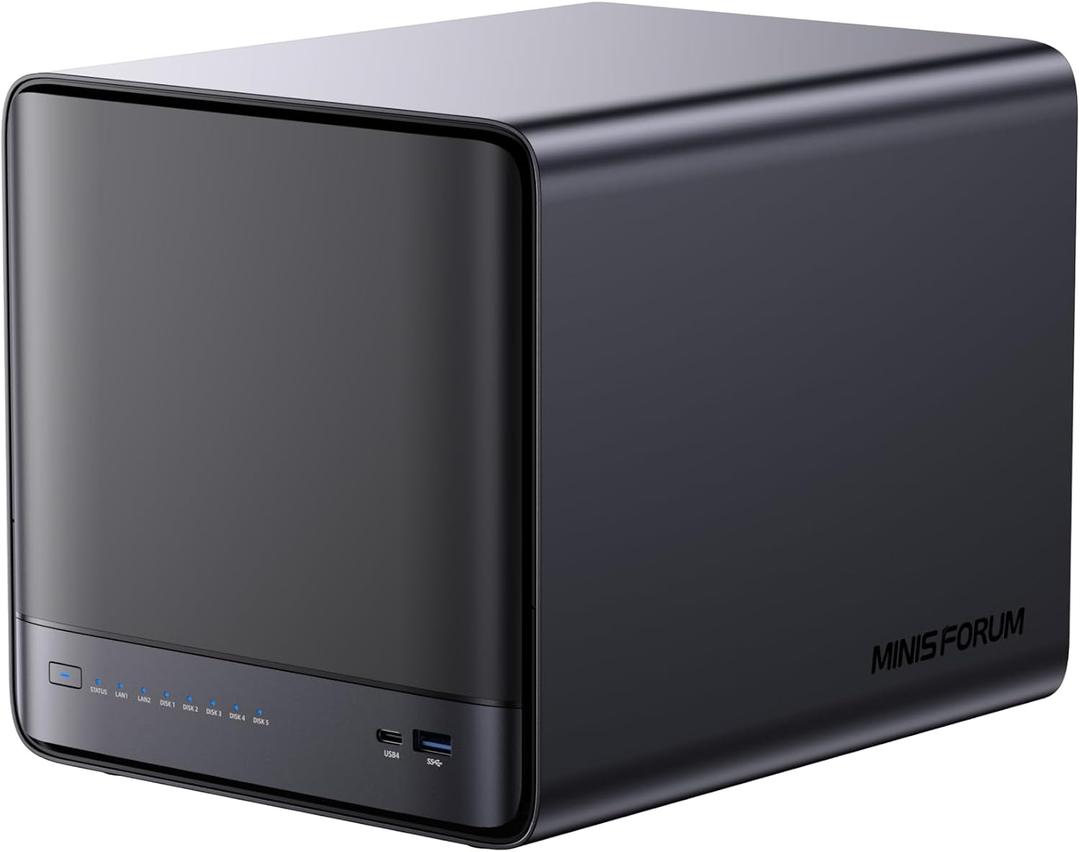 MINISFORUM NAS N5 MAX 5 Bay AMD Ryzen AI Max+ 395 64GB LPDDR5 128GB SSD
Desktop NAS AMD Radeon 8060S Graphics,2*10G Lan,2*USB4 v2,1*USB 4, 8K HDMI,5xM.2 Slot up to 200TB, Network Attached Storage