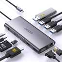 OPXYL 11-in-1 USB C Hub Multiport Adapter, USB C Docking Station with 4K HDMI, VGA 1080P, 100W PD, Ethernet, SD/TF, Audio, USB 3.0 Port, Laptop Dock for MacBook Pro/Air, iPad, Windows (Grey)