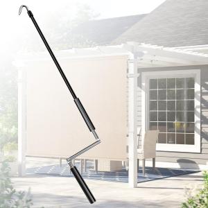 Awning Crank Handle & Wand, Metal Shade Crank Replacement for PatioBlack | Universal hook design fits most outdoor and indoor roller shades, patio blinds and window awnings for easy installation, 1"W x 39"H