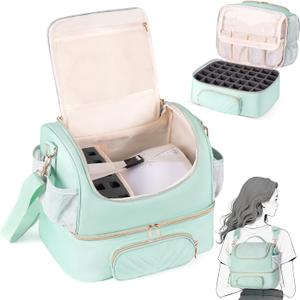 Nail Polish Bag Organizer Case Double Layer Nail Kit Storage Bag Fits 45+ Bottles(15ml/0.5fl.oz) and Nail Supplies Nail Travel Carrying Case for Nail Tech and Nail Lover