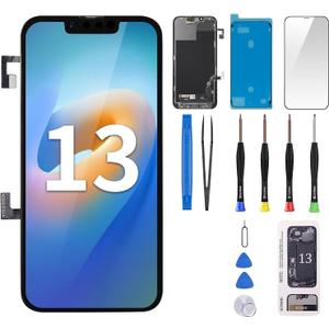 for iPhone 13 Screen Replacement 6.1" with Ear Speaker Flex Cable Proximity Sensor LCD Touch Display Digitizer Full Assembly with Front Glass Repair Tools Kits A2482 A2631 A2634 A2635 A2633