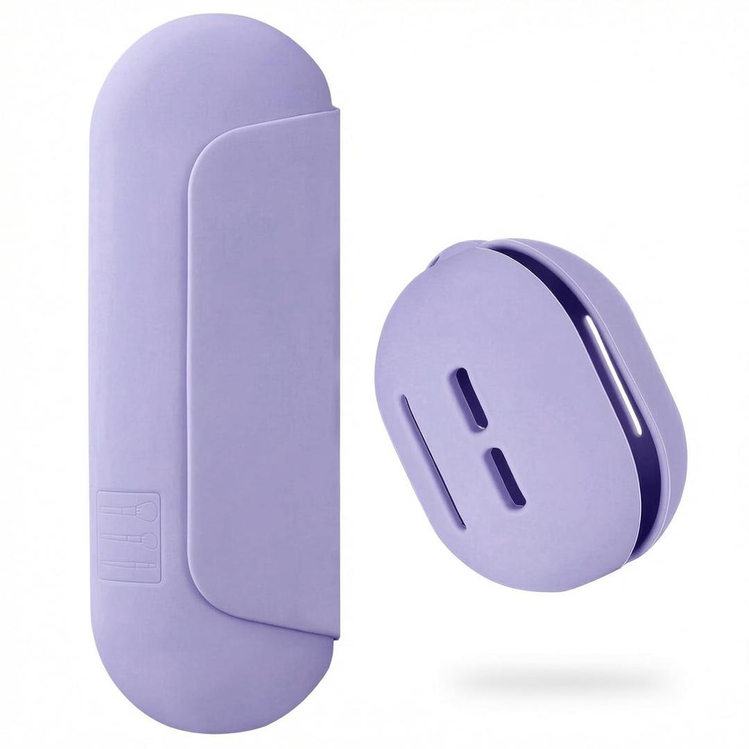 AGIKET 2 IN 1 Silicone Makeup Brush Holder with Beauty Make Up Sponge Holder Case：Soft Portable Cosmetic Face Brushes Holder with Upgrade Anti-Fall Out Magnetic Closure - Purple