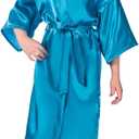 Children's Silk Stain Pure Kimono Wedding Dressing Gown Kimono Robes Bridal Lingerie Sleepwear (6, Blue)