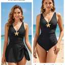 BMJL Womens Tummy Control Swimsuits Modest One Piece Swim Dress Twist Front Full Coverage Swim Suits 2025(M,Black)