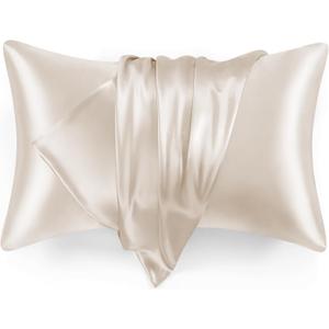 Love's cabin Satin Pillowcase Set of 2 Standard Size 20x26, Cooling Pillow Covers for Hair and Skin, Silky Smooth with Envelope Closure, Similar to Silk, Beige