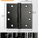 Stainless Steel Matte Black 4.5'' Ball Bearing Hinges - Heavy-Duty, Square Corners, 2PACK for Exterior Doors