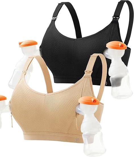 Pumping Bra Hands Free Zip Opening Seamless Nursing Bras for Breastfeeding High Support Nursing & Pumping Bra in One M