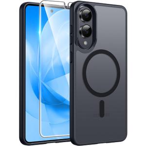 FNTCASE for Samsung Galaxy S25 Edge Case: [Compatible with Magsafe] Translucent Matte Cases with [Screen Protector] Military Grade Shockproof Protective Magnetic Phone Cover (Black 6.7 inch)