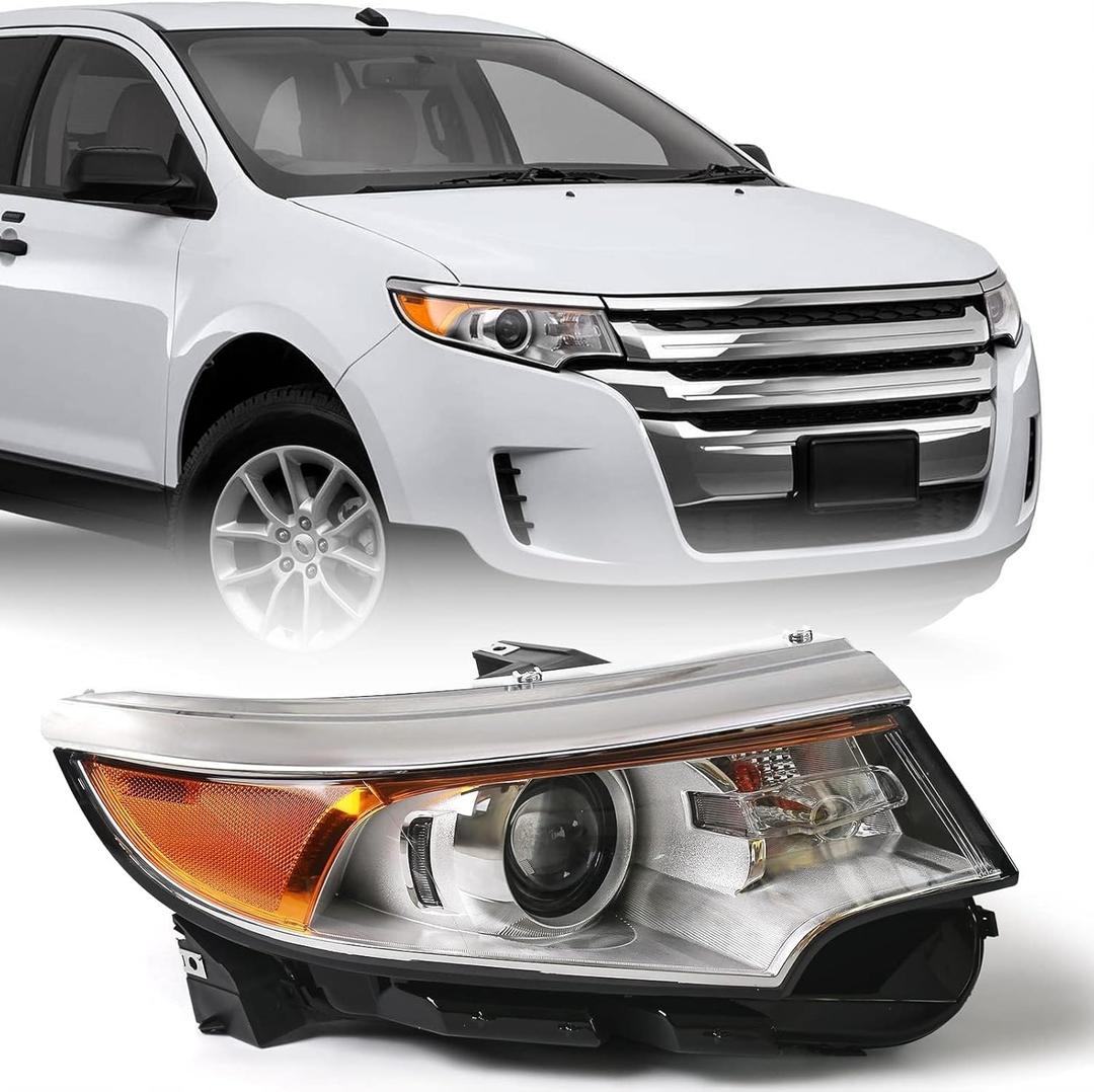 FIONE for Ford Edge Headlight Assembly 2011 2012 2013 2014 Halogen Replacement Projector Headlamp SE SEL Limited Right Passenger Side RH BT4Z13008A