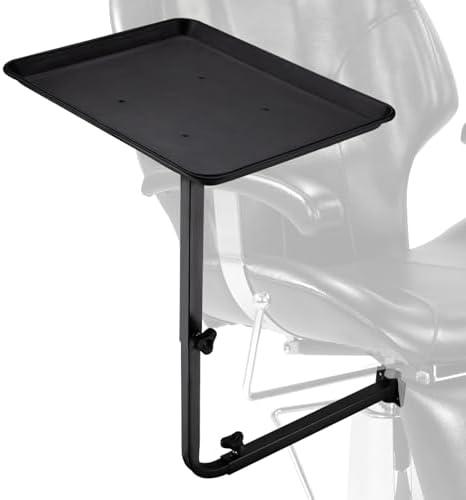 Noverlife Salon Metal Tray Attached to Chair, 360 Degree Rotation Barber Chair Tray for Hairdressing Tools, Fully Adjustable Hairstylist Trays w/o Wheels for Salon Barber Tattoo Tools Make-ups