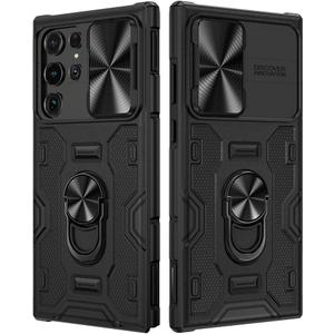 VEGO for Galaxy S22 Ultra Case with Slide Camera Cover, Built-in 360 Rotate Ring Kickstand Magnetic Shockproof Cover Case for Samsung Galaxy S22 Ultra 5G 6.8 inch 2022 Armor Style - Black