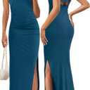 MEROKEETY Women's Strapless Bodycon Maxi Dress Sleeveless Backless Wedding Guest Cocktail Party Tube Dresses, Size XL