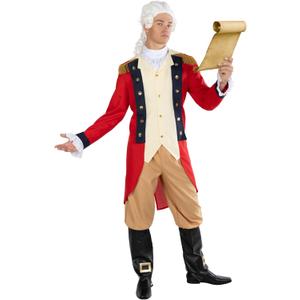 Morph George Washington Costume Adult With Wig, Founding Father Costume, Colonial Costumes Men, Halloween Costumes For Men (Large)