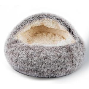 Cat Bed for Indoor Cats, Calming Cozy Cave with Self-Warming Plush, Entire Bed Machine Washable & Anti-Slip Base, Breathable Pet Bed for Small Cats&Dogs All Seasons (Khaki, 20 * 20inch)