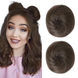 REECHO 2 PCS Mini Claw Clip in Messy & Cat Ears Hair Bun Extensions HB001 Wig Accessory Updo Hairpieces for Women Girls (Pack of 2-3" Straight, Medium Ash Brown)
