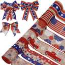 AnyDesign Patriotic Wired Edge Ribbon 36 Yards Retro American Flag Fabric Ribbon 2.5 Inch 4th of July Star Stripe Wrapping Ribbons for 250th Anniversary Independence Day Wreath Bow DIY Crafts, 6 Roll