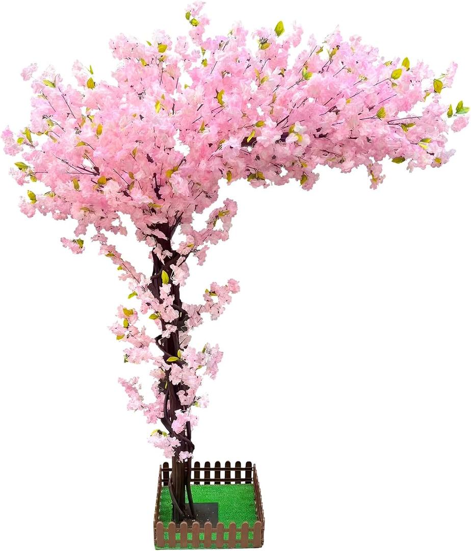 6FT Artificial Cherry Blossom Tree with Pink Flowers, Faux Sakura Tree for Wedding, Home, Party, Indoor Decor (Pink, 180 * 150 CM/70 * 59 INCH) (5ft 11in)