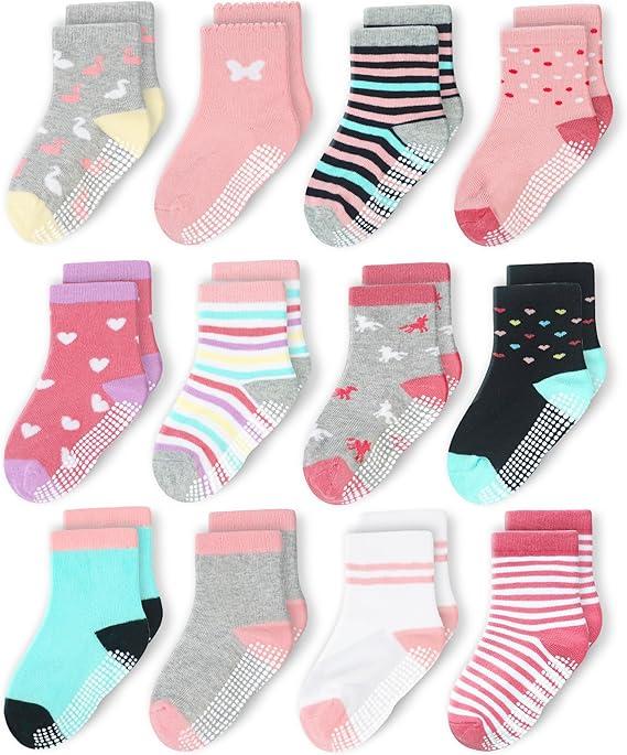 CozyWay Baby & Toddler Socks Crew Comfy Cotton Socks For Girls and Boys Babies Soft & Breathable Infant - 12 Pack (3-5T, Pink)