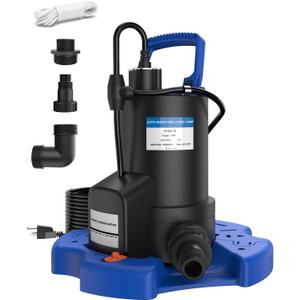 Automatic Pool Cover Pump - 1 HP 3500 GPH Sump Pump Above Ground with Check Valve, 3 Adapters and 29.5FT Extra Long Power Cord, Pump Water Removal for Swimming Pool, Basements, Rooftops (Blue)