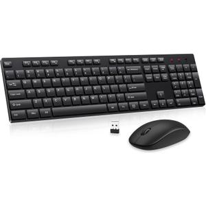 Wireless Keyboard and Mouse Combo, EDJO Silent Full Size Cordless USB Keyboard Mouse, 2.4GHz Lag-Free, Long Battery Life, for Computer, Laptop, PC, Chromebook, Windows (Black, 1 Pack)