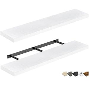 QEEIG Bathroom Shelves 48 inches Long Wall Shelf Large Extra Long 48 x 9 inch Set of 2, White (008-120W)
