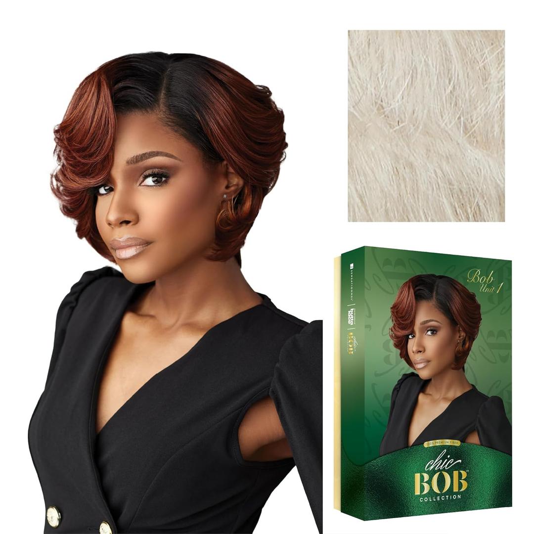 Sensationnel Chicbob Lace Frontwig - Bob Unit 1 Face Framing Glueless Wig Wide 5 Inch Deep Part Synthetic Preplucked Hairline (ICYBLONDE)