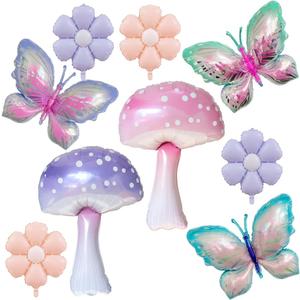 9Pcs Butterfly Balloon Mushroom Balloons and Daisy Flower for Girls Birthday Decor Butterfl Themed Party Supplies Spring Holiday Picnic Decor and Fantasy Fairy Garden Party Wedding Arch Decorations