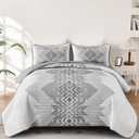 Boho Quilt Set King Size 3 Pieces Grey Aztec King Quilt Set Bohemian Bedspread Coverlet Set Soft Microfiber Lightweight Bedding Set with 2 pillowcases Gray Quilt Set for All Season 90"x103"