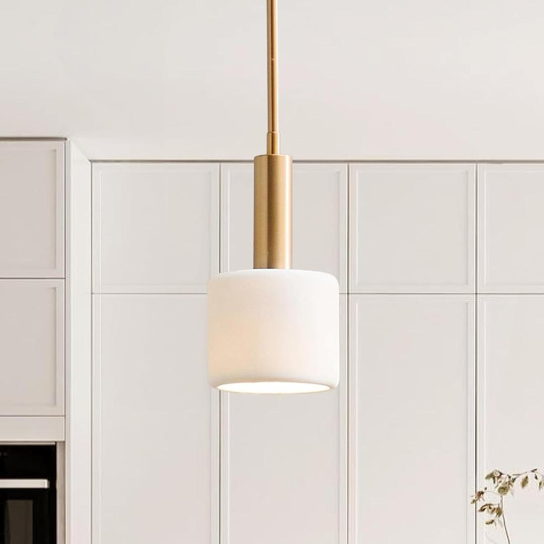Modern Ceramic Pendant Light - Small White Porcelain Pendant Light Fixture for Kitchen, Dining Room, Hallway, Entryway (White, 5.1W x 5.1L x 7.7H)