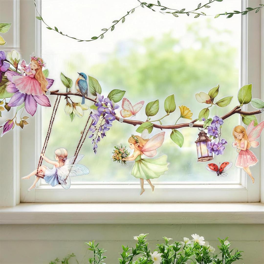 Fairy Party Decorations, Fairy Dcor, Flower Banner for Fairy Birthday, Girls Baby Shower, First Birthday, Garden Party Celebration, Outdoor Indoor Fairy Tale Decorations (1 Pcs, Purple Pink)