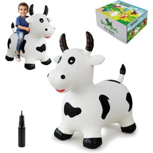 HotMax Bouncy Cow Hopping Horse Toys, Inflatable Bouncing Animal Hopper for Toddlers or Kids, Ride on Jumping Farm Toys for Boy or Girl Birthday Gift 2 3 4 Year Old (White Cow)