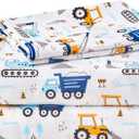 Lasoftan Kids Sheet Set Full Size, Boys Full Sheet Set with White Car PatternBreathable Silky Soft Microfiber Kids Fitted Sheet