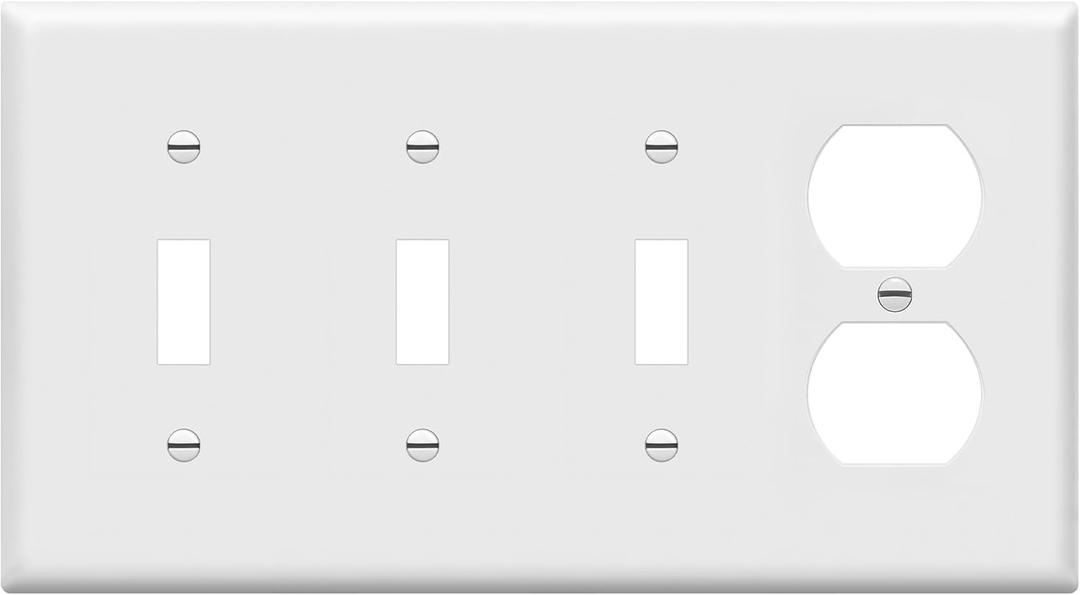 ENERLITES Combination Triple Toggle/Single Duplex Receptacle Outlet Wall Plate, Standard Size 4-Gang Light Switch Cover (4.50" x 8.19"), Polycarbonate Thermoplastic, UL Listed, 881321-W, White