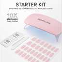 Dashing Diva Glaze Nail Starter Kit - Pale Blush - Long Lasting, Chip Resistant, Semi-Cured Gel Nail Strips - 7-Piece Manicure Set with 32 Strips and Mini LED Lamp