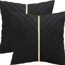 Black Pillow Covers 18 x18 Pack of 2 with Gold Leather Soft Velvet Throw Pillow Covers Decorative Couch Pillow Cover Luxury Modern Pillowcases Spring Summer Home Decor for Wedding Sofa Bed