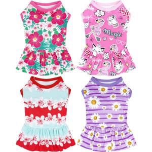 4PCS Dog Dresses Shirts for Large Dogs Girl Female Pink Purple Red Skirts Summer Clothes Pet Apparel Floral Sundress Small Daisy Unicorn Stretchable Lightweight Outfit L