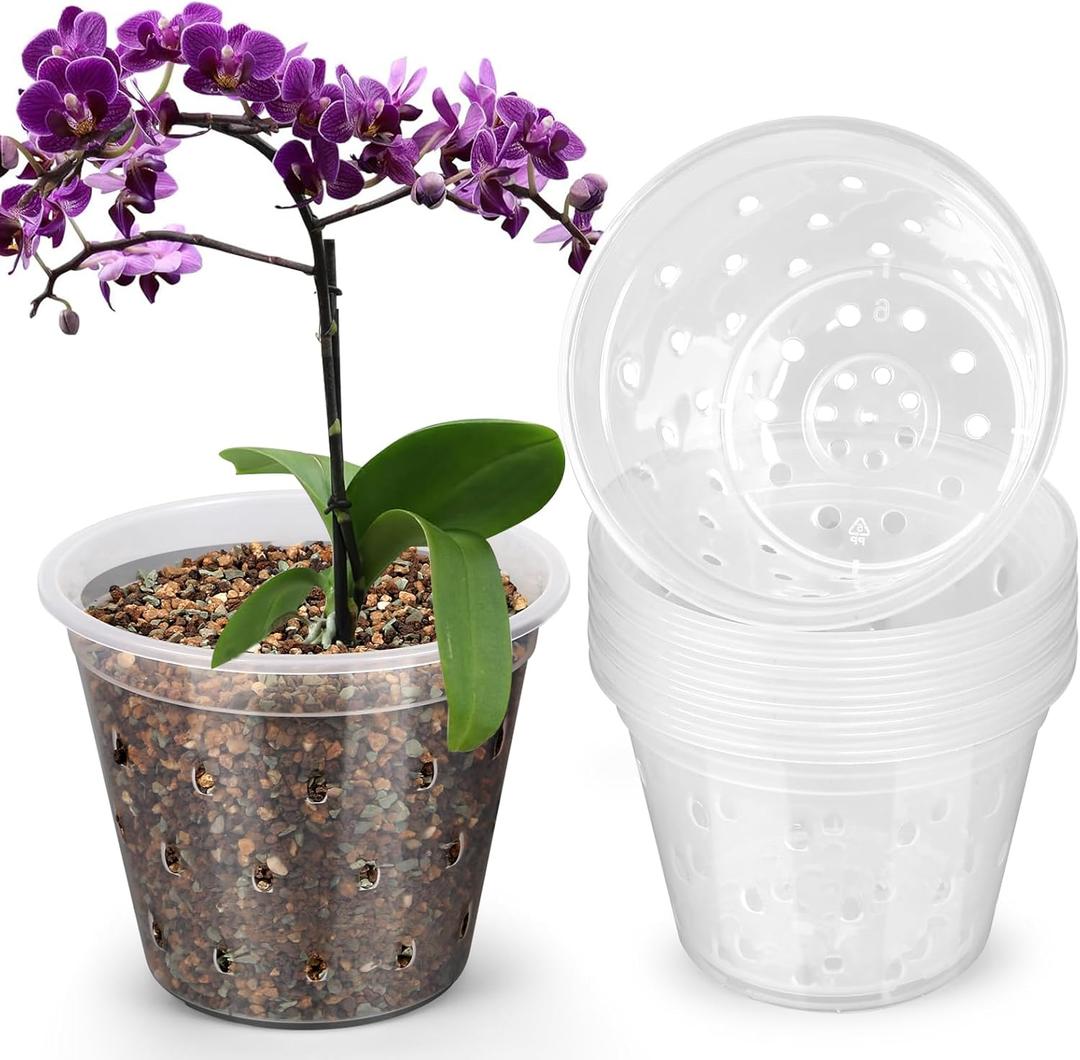 FUIJOL Small Orchid Pots with Holes for Repotting 8 Pack, 4 Inch Clear Pots for Orchids with Drainage Indoor Outdoor, Plastic Flower Plant Pot Indoor Outdoor, Slotted Orchids Planter (4 Inch)